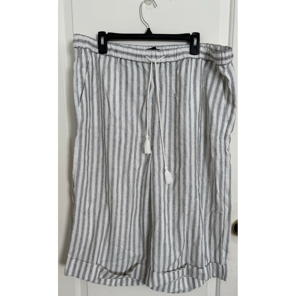Banana Republic Wide Leg Crop Pants Womens XL Black White Linen Blend Tassel